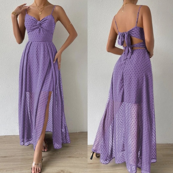 Boho Swiss dot twist front tie back cami dress - Picture 12 of 16